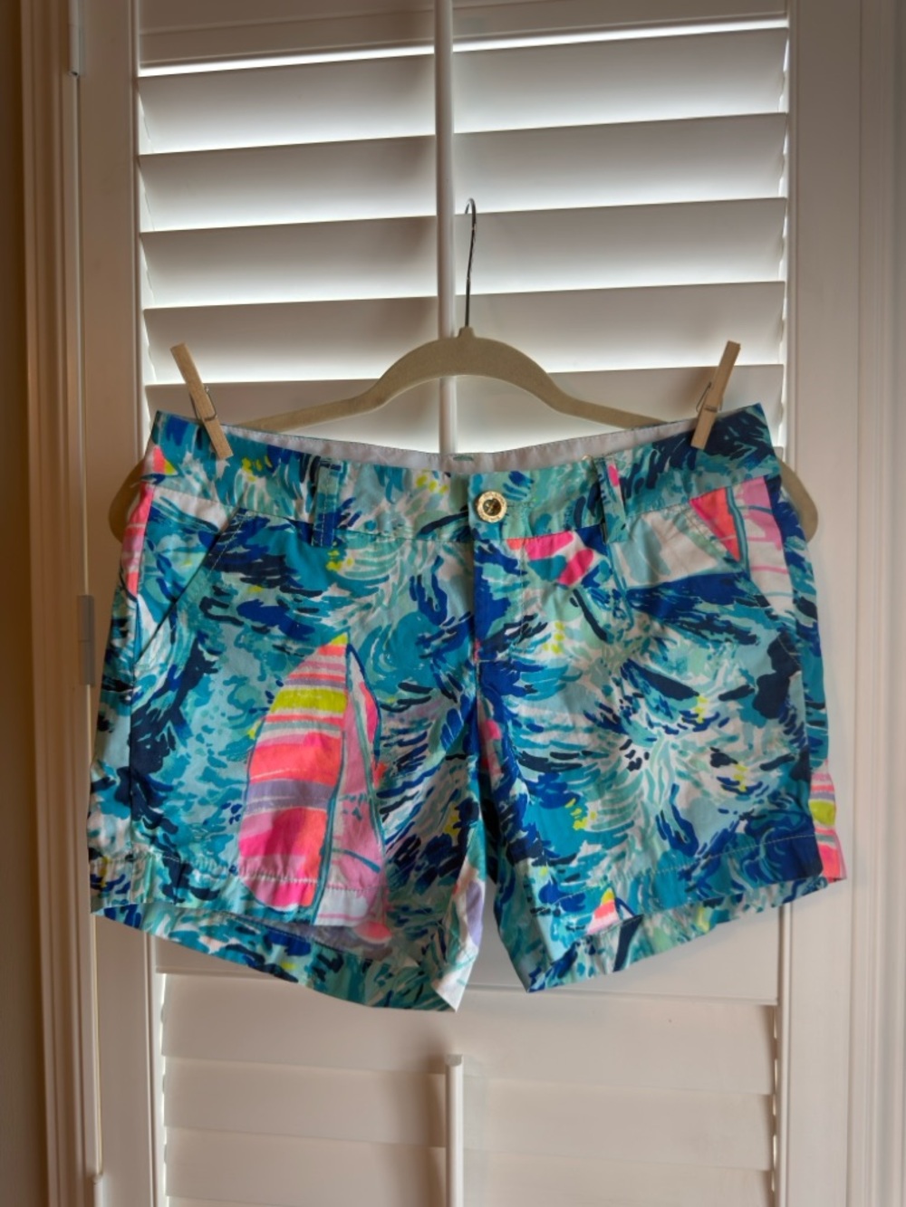 Lilly Pulitzer Callahan Multicolor Blue & Pink Patterned Cotton Shorts Size 0